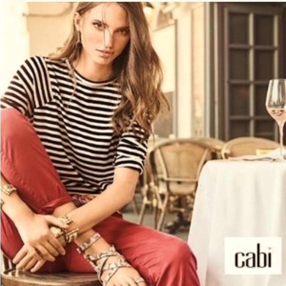 CAbi #5188 Black White Stripped Bistro Tee S